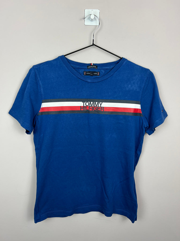 12y Tommy Hilfiger blue stripe chest T-shirt - Sweet Pea Preloved Clothes