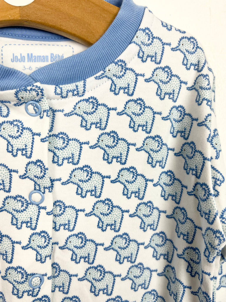 3-6m Jojo Maman Bebe Blue Elephant sleepsuit - Sweet Pea Preloved Clothes