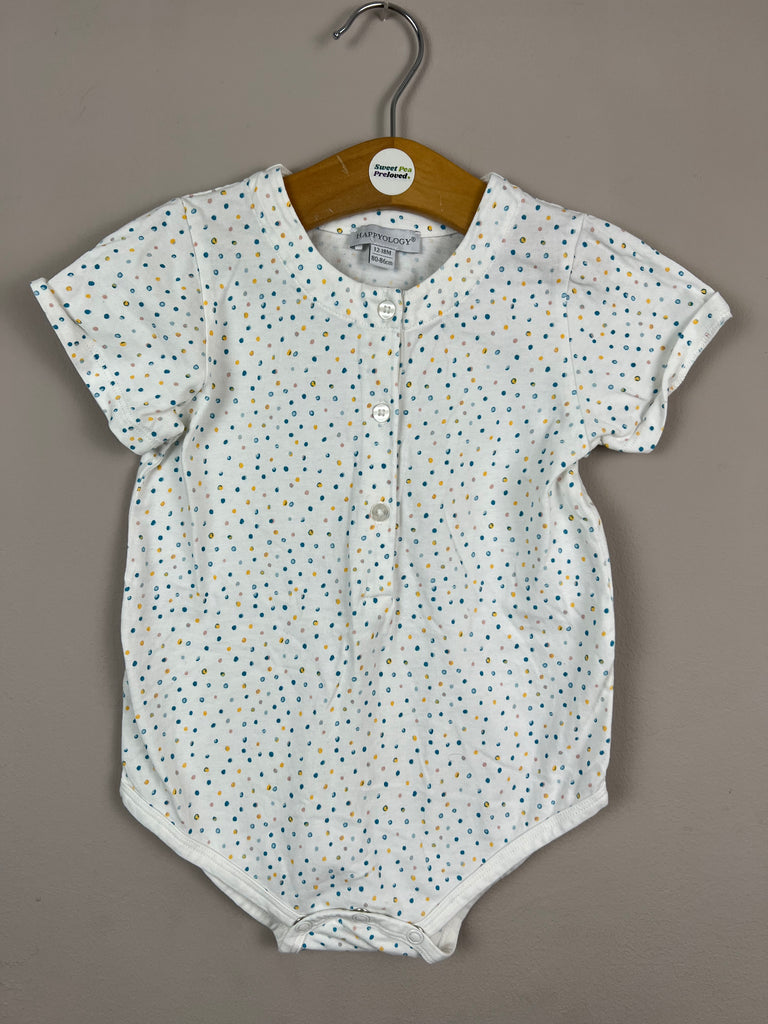 12-18m Happyology white spotty jersey bubble romper - Sweet Pea Preloved Clothes