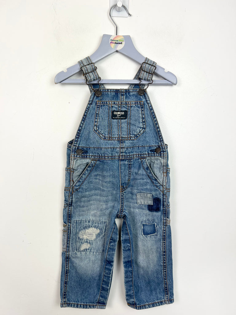 Oshkosh navy tab patched denim dungarees 12m  - Sweet Pea Preloved Clothes