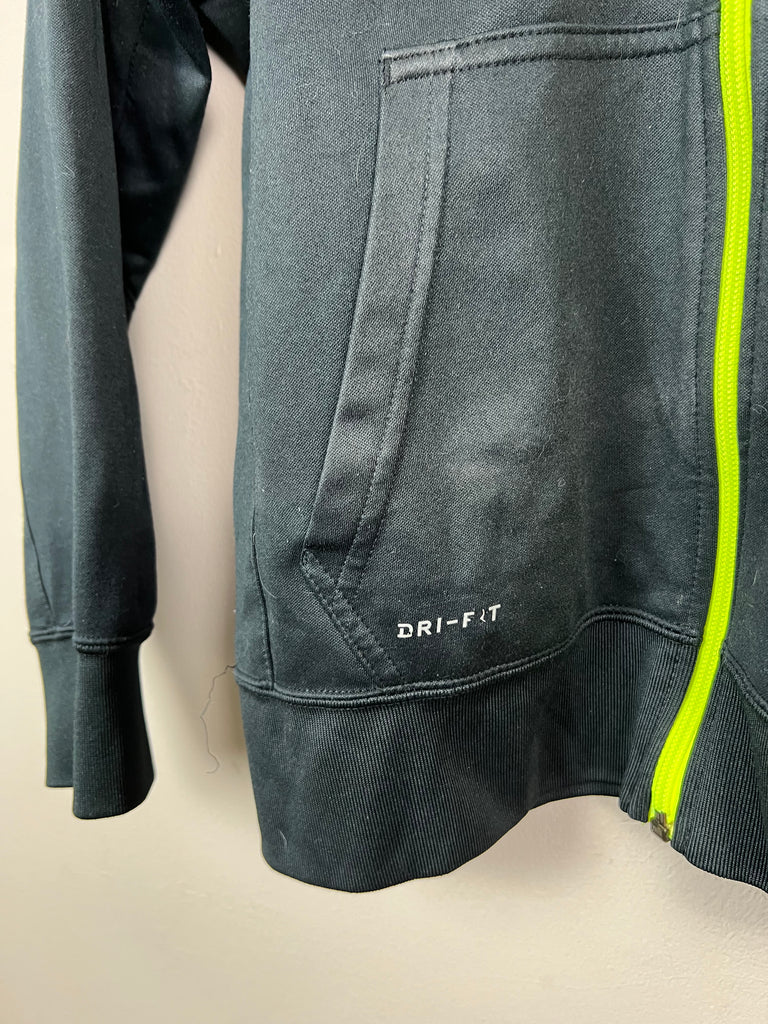 12-13y Nike Dri Fit Black zip through hoodie Neon logo - Sweet Pea Preloved Clothes