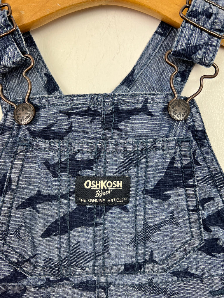9m Oshkosh Shark Short Chambray Dungarees - Sweet Pea Preloved Clothes