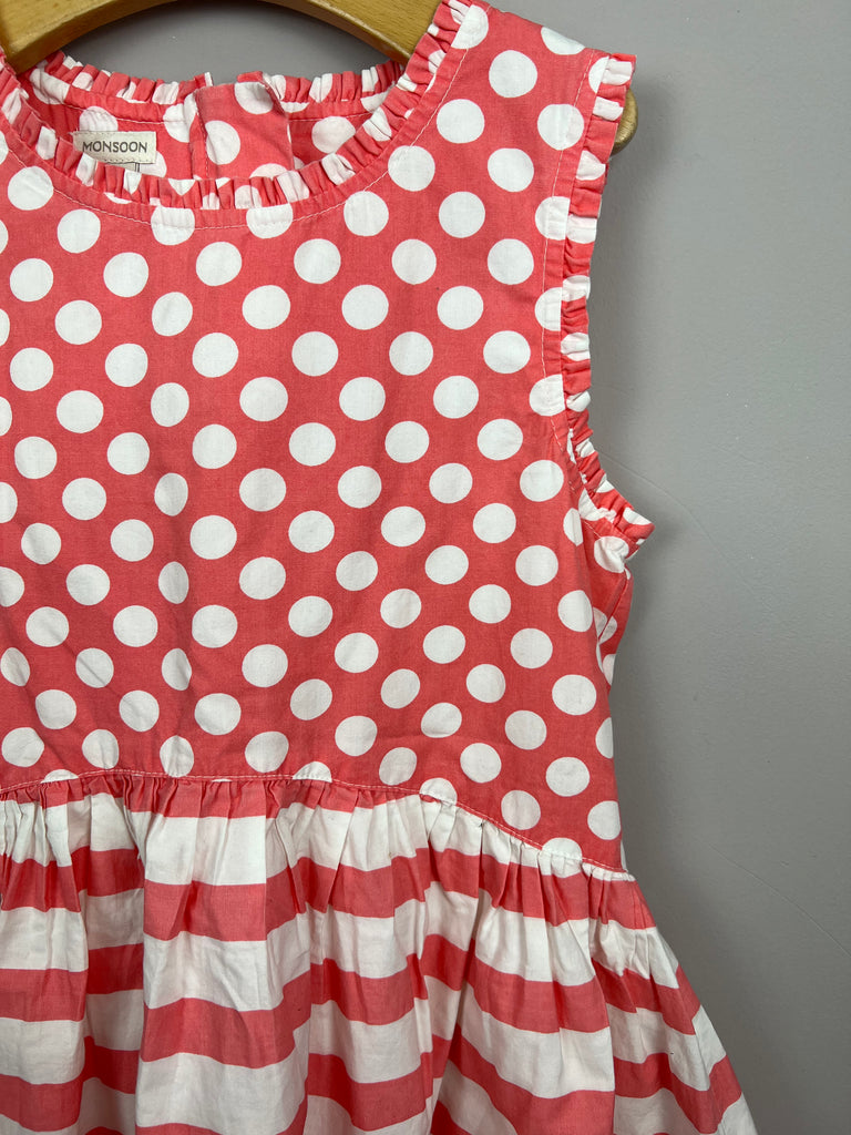 10y Monsoon coral spots/stripes party dress - Sweet Pea Preloved Clothes