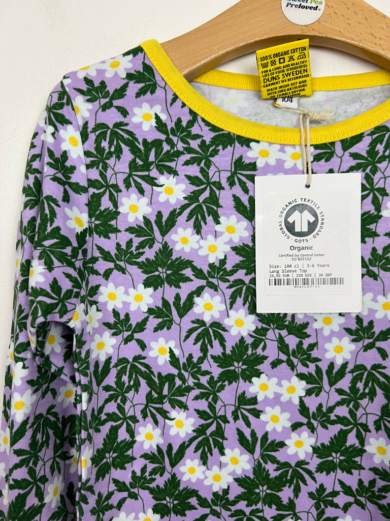 DUNS Sweden organic cotton long sleeved top WOOD ANEMONE/VIOLA - Sweet Pea Preloved Clothes