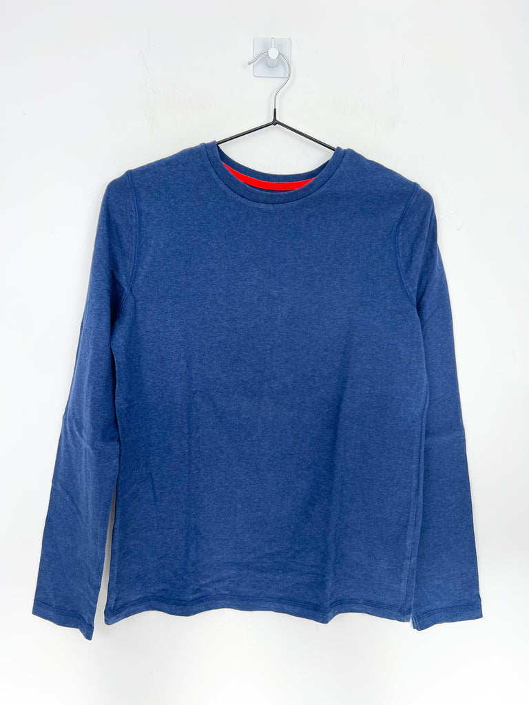 Second hand Mini Boden plain dye long sleeve French blue T-shirt - Sweet Pea Preloved Clothes