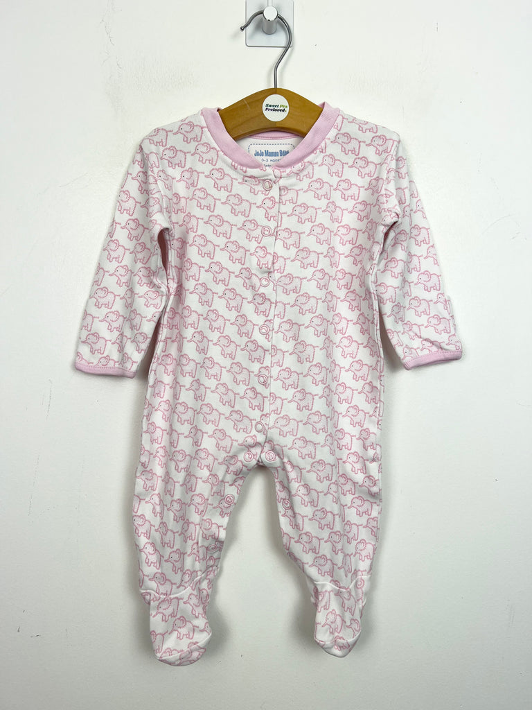 Second hand baby Jojo Maman Bebe Pink elephant sleepsuit - slight second - Sweet Pea Preloved Clothes
