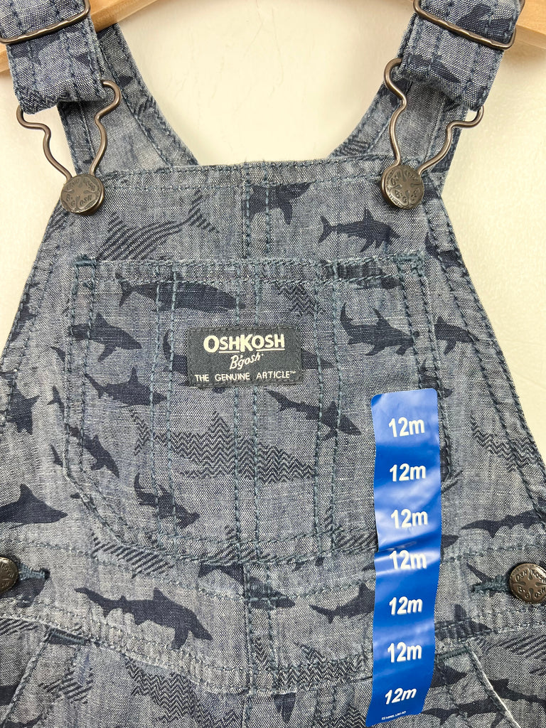 12m Oshkosh Shark Short Dungarees New - Sweet Pea Preloved Clothes