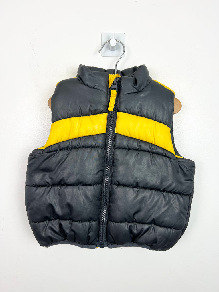 9-12m Little Bird grey yellow padded gilet - Sweet Pea Preloved Clothes